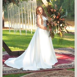 David’s bridal wedding dress, ivory satin ball gown with pockets.